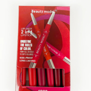 Pack of 6Pcs Beauty Model 2 in 1 Lipstick + Lip liner